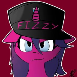 Size: 1000x1000 | Tagged: safe, artist:exxie, oc, oc only, oc:fizzy pop, pony, unicorn, hat, looking at you, profile picture, simple background
