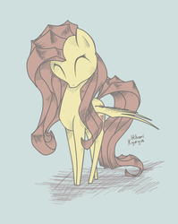 Size: 526x662 | Tagged: safe, artist:hilloty, fluttershy, pegasus, pony, g4, eyes closed, female, gray background, mare, simple background, sketch, solo
