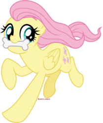 Size: 4126x4930 | Tagged: safe, artist:binakolombina, idw, fluttershy, pegasus, pony, g4, spoiler:comic, spoiler:comic73, absurd resolution, behaving like a dog, bone, cute, female, flutterdog, idw showified, mare, shyabetes, simple background, solo, transparent background, vector