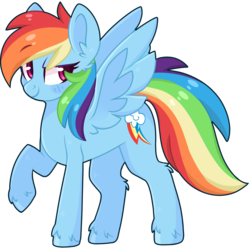 Size: 2048x2048 | Tagged: safe, artist:cinnamontee, rainbow dash, pegasus, pony, g4, female, high res, looking at you, mare, raised hoof, simple background, smiling, solo, transparent background, unshorn fetlocks