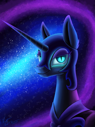 Size: 2304x3072 | Tagged: safe, artist:nightpaint12, nightmare moon, alicorn, pony, g4, bust, female, helmet, high res, lidded eyes, mare, portrait, smiling, solo