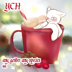 Size: 3096x3096 | Tagged: safe, artist:pingwinowa, pony, chocolate, commission, cup, cup of pony, food, high res, hot chocolate, micro, winter, your character here