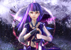 Size: 3508x2480 | Tagged: safe, artist:aidelank, twilight sparkle, human, g4, clothes, female, high res, humanized, solo, sword, weapon