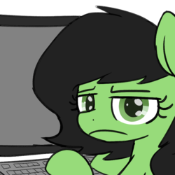 Size: 800x800 | Tagged: safe, artist:skitter, oc, oc only, oc:filly anon, earth pony, pony, computer, disapproval, exploitable meme, female, filly, filly anon is not amused, looking at you, looking back, meme, reaction image, really?, simple background, solo, transparent background, unamused