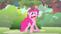 Size: 1280x720 | Tagged: safe, screencap, pinkie pie, earth pony, pony, filli vanilli, g4, bird house, bush, faic, female, gasp, mare, pinkie pie is best facemaker, shocked, solo