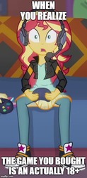 Size: 353x718 | Tagged: safe, edit, edited screencap, screencap, sunset shimmer, equestria girls, equestria girls series, g4, game stream, spoiler:eqg series (season 2), controller, converse, cropped, gamer sunset, headphones, headset, shoes, sneakers, whoops