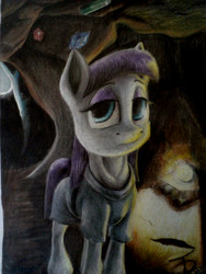 Size: 2736x3648 | Tagged: safe, artist:thatdreamerarts, maud pie, pony, g4, cave, colored, female, gem, high res, looking at you, pencil drawing, solo, traditional art