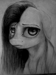 Size: 2736x3648 | Tagged: safe, artist:thatdreamerarts, fluttershy, pony, g4, female, floppy ears, high res, looking at you, monochrome, pencil drawing, sad, solo, traditional art