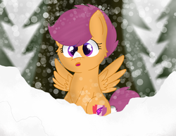 Size: 3300x2550 | Tagged: safe, artist:skyflys, scootaloo, pegasus, pony, g4, cute, cutealoo, cutie mark, female, filly, high res, snow, spread wings, the cmc's cutie marks, wings
