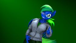 Size: 3840x2160 | Tagged: safe, artist:caveboy2000, oc, oc only, oc:thundy, pegasus, anthro, 3d, anthro oc, breasts, clothes, female, glasses, hand, hand on hip, high res, smiling, solo, source filmmaker, thumbs up, 👌