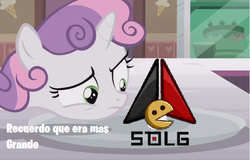 Size: 692x442 | Tagged: safe, edit, edited screencap, screencap, sweetie belle, pony, forever filly, g4, meme, sdlg, spanish, translated in the comments