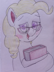 Size: 3072x4096 | Tagged: safe, artist:supercastle, surprise, pony, g1, g4, blushing, book, g1 to g4, generation leap, glasses, solo, traditional art