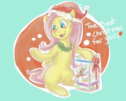 Size: 1500x1200 | Tagged: safe, artist:anzoul, fluttershy, pony, g4, blushing, christmas, female, holiday, solo