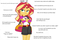 Size: 1476x1000 | Tagged: safe, edit, sunset shimmer, equestria girls, g4, my little pony equestria girls: legend of everfree, /mlp/, bag, camp everfree outfits, crossed arms, ideal gf, implied anon, meme, reversed gender roles equestria, simple background