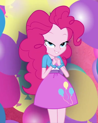 Size: 839x1048 | Tagged: safe, screencap, pinkie pie, equestria girls, g4, balloon, cropped, female, geode of sugar bombs, legs together, lidded eyes, magical geodes, out of context, solo