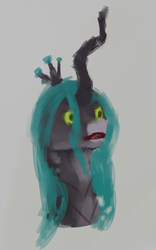 Size: 668x1070 | Tagged: safe, artist:aterhut, queen chrysalis, changeling, changeling queen, g4, bust, crown, female, head, jewelry, kill me, nani, regalia, simple background, solo, wtf