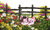 Size: 2157x1286 | Tagged: safe, artist:erim-kawamori, oc, oc only, oc:cindy, pony, unicorn, g4, bow, cottagecore, eyes closed, featured image, female, female oc, fence, flower, flower field, grass, hair bow, horn, mare, outdoors, prone, sleeping, smiling, solo, tail bow, unicorn oc