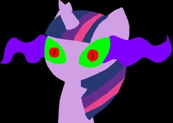 Size: 400x284 | Tagged: safe, artist:ask-emo-and-vampire-dash, twilight sparkle, pony, unicorn, ask corrupted twilight sparkle, tumblr:ask corrupted twilight sparkle, g4, black background, corrupted, corrupted twilight sparkle, dark, dark magic, female, horn, magic, possessed, simple background, solo, sombra eyes, tumblr, unicorn twilight
