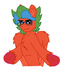 Size: 1557x1809 | Tagged: safe, artist:summerium, oc, oc only, oc:summer lights, pegasus, pony, folded wings, glasses, hooves, male, messy mane, mixed media, smug, solo, two toned mane, unshorn fetlocks, wings