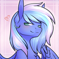Size: 1000x1000 | Tagged: safe, artist:ak4sin, oc, oc only, oc:starlight starbright, pegasus, pony, abstract background, blushing, bust, chest fluff, female, heart, heart eyes, looking at you, mare, solo, spread wings, wingding eyes, wings