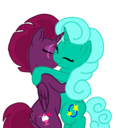 Size: 978x1080 | Tagged: safe, artist:徐詩珮, fizzlepop berrytwist, glitter drops, tempest shadow, alicorn, pony, g4, alicornified, duo, eyes closed, female, glittercorn, hug, kiss on the lips, kissing, lesbian, mare, race swap, ship:glittershadow, shipping, simple background, tempesticorn, transparent background