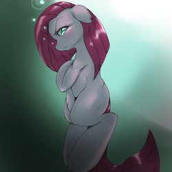 Size: 1536x1536 | Tagged: safe, artist:kurogewapony, pinkie pie, earth pony, pony, g4, bubble, female, flowing tail, mare, ocean, pinkamena diane pie, solo, swimming, tail, underwater, water