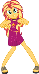 Size: 3922x7379 | Tagged: safe, artist:shootingstarsentry, artist:sugar-loop, sunset shimmer, equestria girls, equestria girls series, g4, i'm on a yacht, spoiler:eqg series (season 2), cutie mark on clothes, dancing, feet, female, geode of empathy, looking at you, magical geodes, sandals, simple background, smiling, solo, swag, transparent background, vector