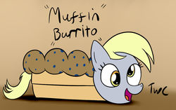 Size: 1024x642 | Tagged: safe, artist:tellytoon, artist:tellywebcartoons, derpy hooves, pegasus, pony, g4, 30 minute art challenge, burrito, burrito pony, food, muffin, wtf