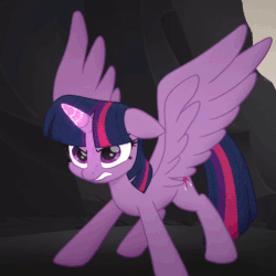 Size: 800x800 | Tagged: safe, edit, edited screencap, screencap, twilight sparkle, alicorn, pony, g4, my little pony: the movie, angry, animated, basalt beach, cropped, ears back, female, frown, gif, glare, glowing horn, gritted teeth, horn, loop, magic, mama bear, mare, solo, spread wings, twilight sparkle (alicorn), wings