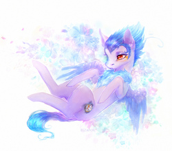 Size: 2600x2284 | Tagged: safe, artist:elzafox, oc, oc only, oc:empyrea, pegasus, pony, chest fluff, commission, cute, female, flower, fluffy, high res, lying down, mare, solo, ych result