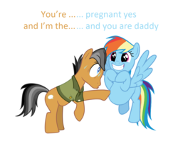 Size: 1182x974 | Tagged: safe, edit, editor:proto29, quibble pants, rainbow dash, pony, g4, female, male, pregnant, ship:quibbledash, shipping, straight, you're the father