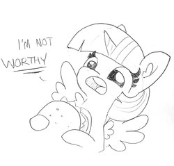 Size: 1388x1325 | Tagged: safe, artist:tjpones, twilight sparkle, alicorn, pony, g4, black and white, burger, dialogue, ear fluff, female, food, grayscale, hoof hold, lineart, mare, monochrome, open mouth, simple background, traditional art, twilight burgkle, twilight sparkle (alicorn), white background