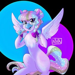 Size: 1554x1554 | Tagged: safe, artist:nichroniclesvsart, oc, oc only, oc:salt water taffy, hippogriff, pony, mascot, pastel, seaquestriafest, simple background, solo