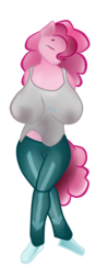 Size: 422x1200 | Tagged: safe, artist:shehaveboththings, pinkie pie, earth pony, anthro, g4, big breasts, breasts, busty pinkie pie, eyes closed, female, huge breasts, sleeping, solo