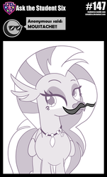 Size: 800x1323 | Tagged: safe, artist:sintakhra, silverstream, classical hippogriff, hippogriff, tumblr:studentsix, g4, facial hair, fake moustache, female, jewelry, moustache, necklace, solo, stair keychain
