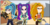 Size: 2725x1357 | Tagged: safe, artist:anime-equestria, adagio dazzle, aria blaze, sonata dusk, human, equestria girls, g4, borderlands, borderlands 2, clothes, desert, eyeshadow, frown, grass, group, gun, handgun, human coloration, humanized, leg strap, makeup, mountain, pigtails, ponytail, pouch, revolver, rock, sign, siren (borderlands), skirt, smiling, tattoo, the dazzlings, twintails, vest, weapon