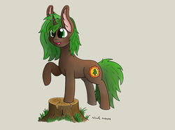 Size: 3520x2624 | Tagged: safe, artist:nacle, oc, oc:pine shine, pony, grass, high res, smiling, standing, tree, tree stump
