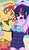 Size: 3429x6000 | Tagged: safe, artist:takrontoxicity, sci-twi, sunset shimmer, twilight sparkle, equestria girls, g4, my little pony equestria girls: better together, armpits, belly button, blush sticker, blushing, clothes, cute, female, lesbian, midriff, one-piece swimsuit, shimmerbetes, ship:sci-twishimmer, ship:sunsetsparkle, shipping, side hug, swimsuit, twiabetes