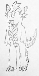 Size: 1693x3256 | Tagged: safe, artist:thesignedpainter, oc, oc only, unnamed oc, dragon, pony, dragon oc, horn, male, solo, traditional art, young