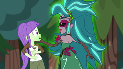 Size: 1920x1080 | Tagged: safe, screencap, gaea everfree, gloriosa daisy, starlight, equestria girls, g4, my little pony equestria girls: legend of everfree, aura, camp everfree outfits, duo, hand on chin, out of context, stranger danger, tree, we will stand for everfree