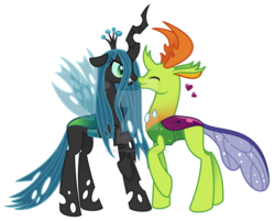 Size: 1024x824 | Tagged: safe, artist:binarey, queen chrysalis, thorax, changedling, changeling, changeling queen, g4, boop, changeling king, chrysarax, cute, deviantart watermark, duo, eyes closed, female, foe yay, heart, king thorax, male, noseboop, nuzzling, obtrusive watermark, raised hoof, shipping, simple background, straight, thorabetes, transparent background, watermark