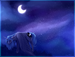 Size: 2400x1800 | Tagged: safe, artist:lou1911, princess luna, alicorn, pony, g4, crying, eyes closed, female, floppy ears, mare, moon, night, s1 luna, sad, solo, wings down