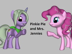 Size: 400x300 | Tagged: safe, artist:theverycreativebrony, pinkie pie, oc, oc:mrs jennies, earth pony, pony, unicorn, g4, 3d, neckerchief