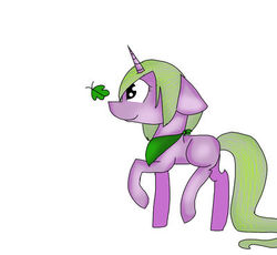 Size: 400x368 | Tagged: safe, artist:theverycreativebrony, oc, oc:mrs jennies, butterfly, pony, unicorn, neckerchief, raised hoof