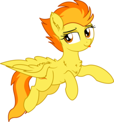 Size: 6250x6748 | Tagged: safe, artist:aureai-sketches, artist:cyanlightning, spitfire, pegasus, pony, g4, .svg available, :p, absurd resolution, chest fluff, cute, cutefire, ear fluff, female, flying, lidded eyes, mare, silly, simple background, smiling, tongue out, transparent background, vector