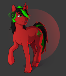 Size: 1176x1353 | Tagged: safe, artist:empaws, oc, oc only, oc:pynoka, pony, unicorn, commission, headphones, male, music, solo, stallion, walking, ych result