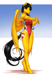 Size: 3325x4750 | Tagged: safe, artist:mykegreywolf, oc, oc only, oc:steelshine, pegasus, anthro, unguligrade anthro, anthro oc, armpits, breasts, clothes, commission, female, high-cut clothing, mare, one-piece swimsuit, open-back swimsuit, rule 63, solo, sports swimsuit, stretching, swimsuit