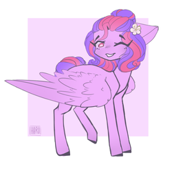 Size: 1377x1352 | Tagged: safe, artist:harusocoma, oc, oc only, oc:moonlight blossom, pegasus, pony, female, mare, one eye closed, solo, wink