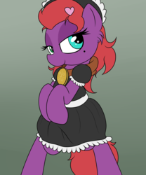 Size: 1000x1200 | Tagged: safe, artist:datte-before-dawn, derpibooru exclusive, oc, oc only, oc:zanthea, earth pony, pony, beauty mark, bedroom eyes, clothes, cute, female, heterochromia, maid, maid headdress, mare, medallion, solo