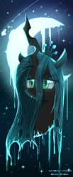 Size: 700x1700 | Tagged: safe, artist:ch-chau, artist:whiskeyice, artist:whiskyice, queen chrysalis, changeling, changeling queen, g4, bust, crescent moon, crown, fangs, female, jewelry, moon, regalia, solo